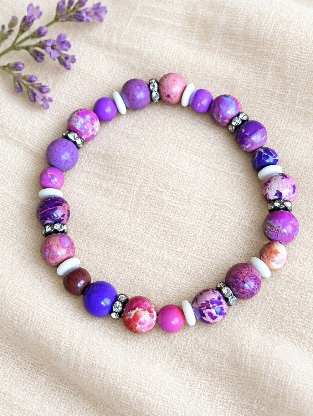 Handmade Purple Imperial Sea Sediment Jasper Stretch Bracelet